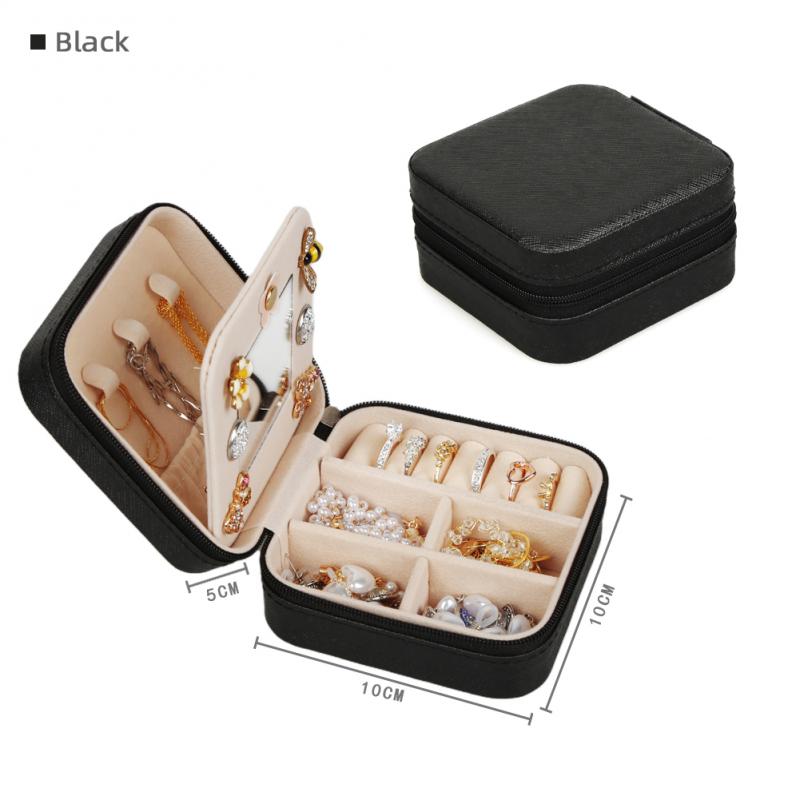Travel Jewelry Organizer with Mirror — Portable Leather Jewelry Box