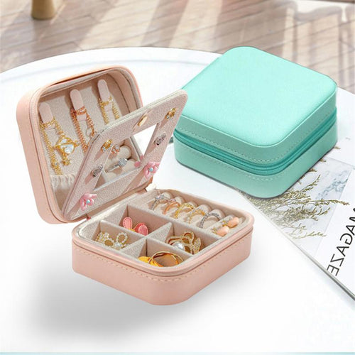 Travel Jewelry Organizer with Mirror — Portable Leather Jewelry Box