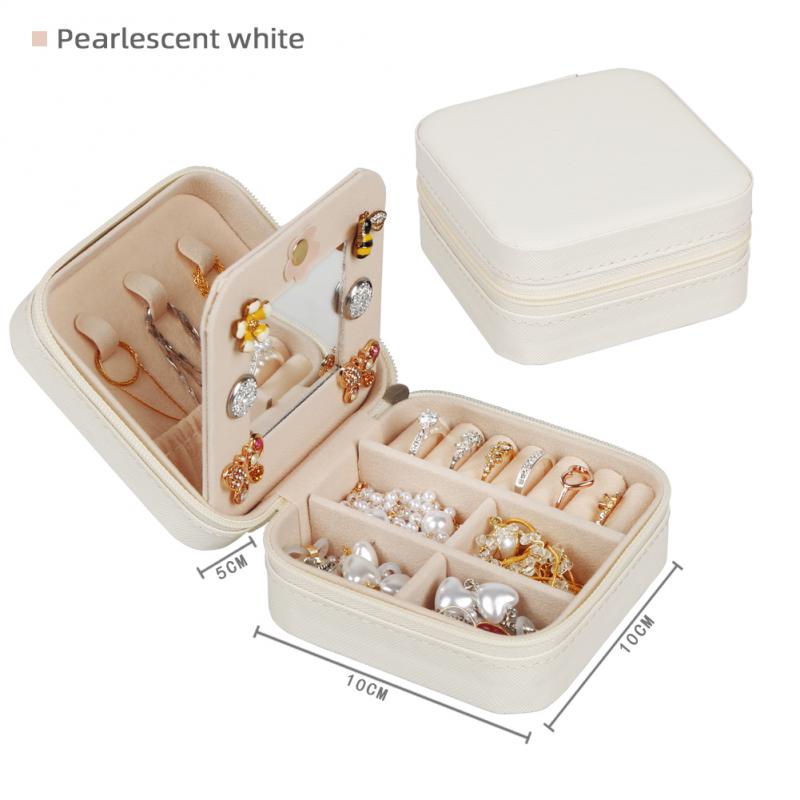 Travel Jewelry Organizer with Mirror — Portable Leather Jewelry Box