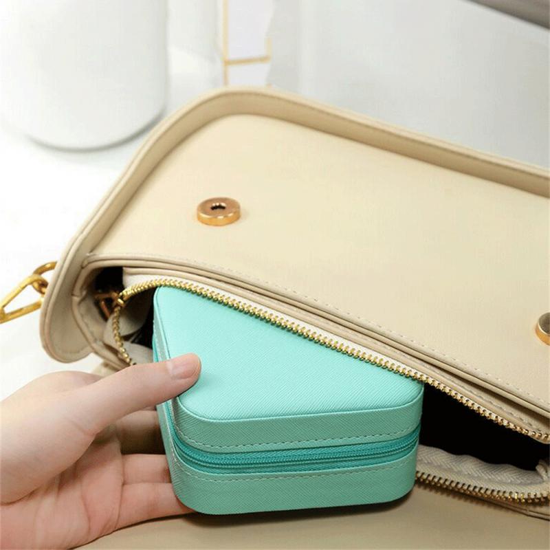 Travel Jewelry Organizer with Mirror — Portable Leather Jewelry Box