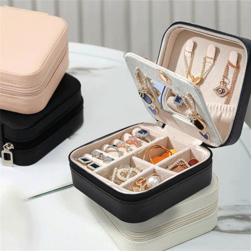 Travel Jewelry Organizer with Mirror — Portable Leather Jewelry Box